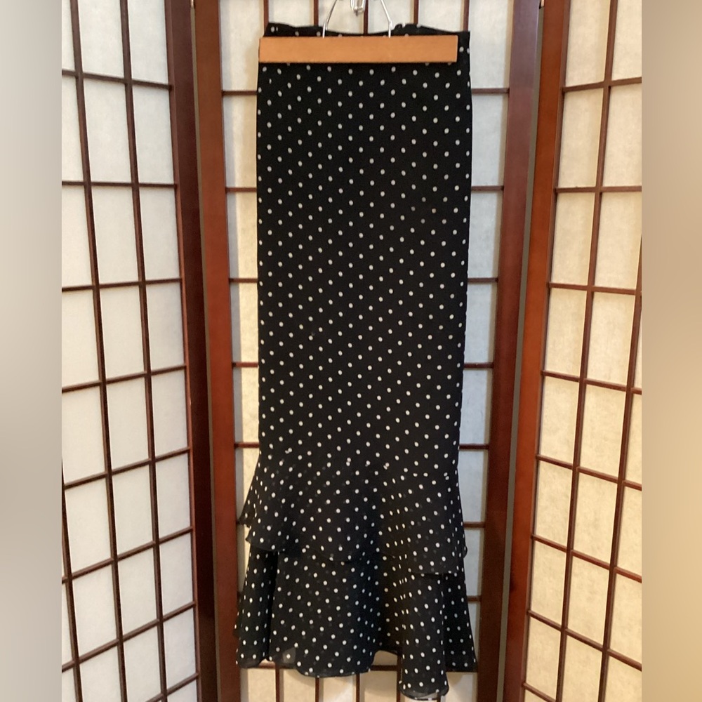 Dana Bachman 100% Silk Polka-Dot Ruffle Skirt Size 14
